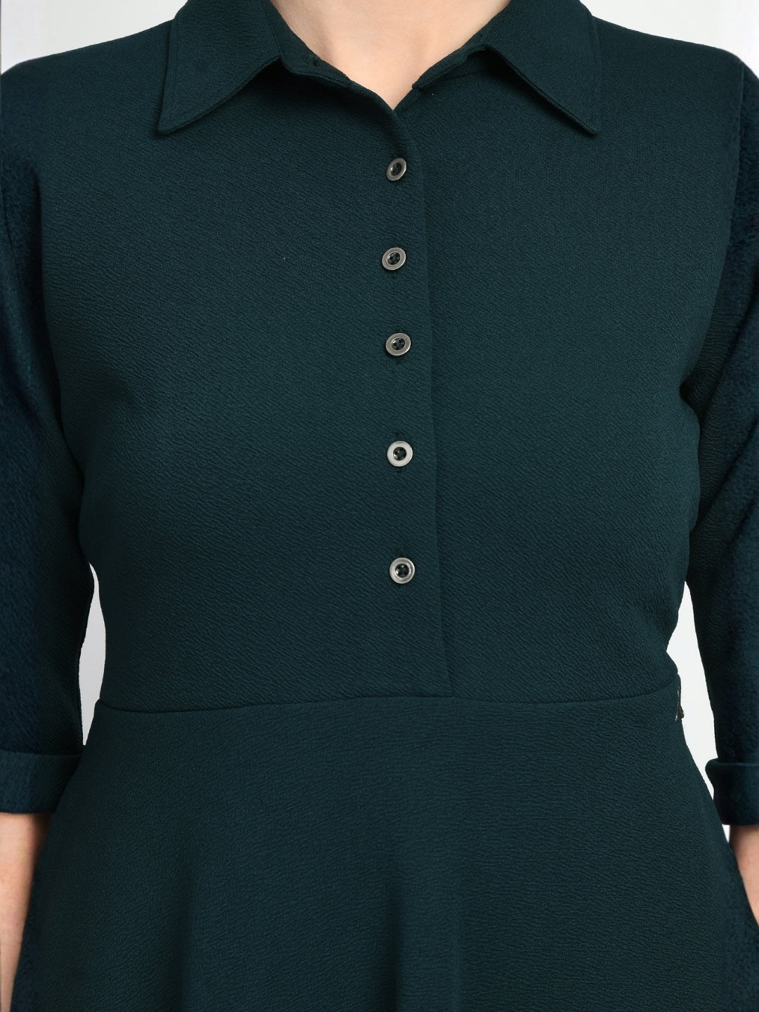 Exude Serenity Fit and Flared Shirt Midi Dress Emerald Green Dresses