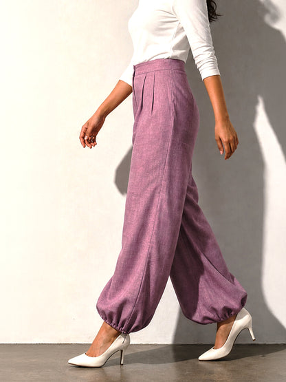 Mauve Textured Balloon-Fit Trousers
