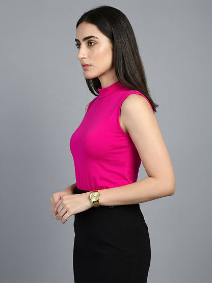 Exude Charm High-neck Sleeveless T-shirt (Hot Pink)