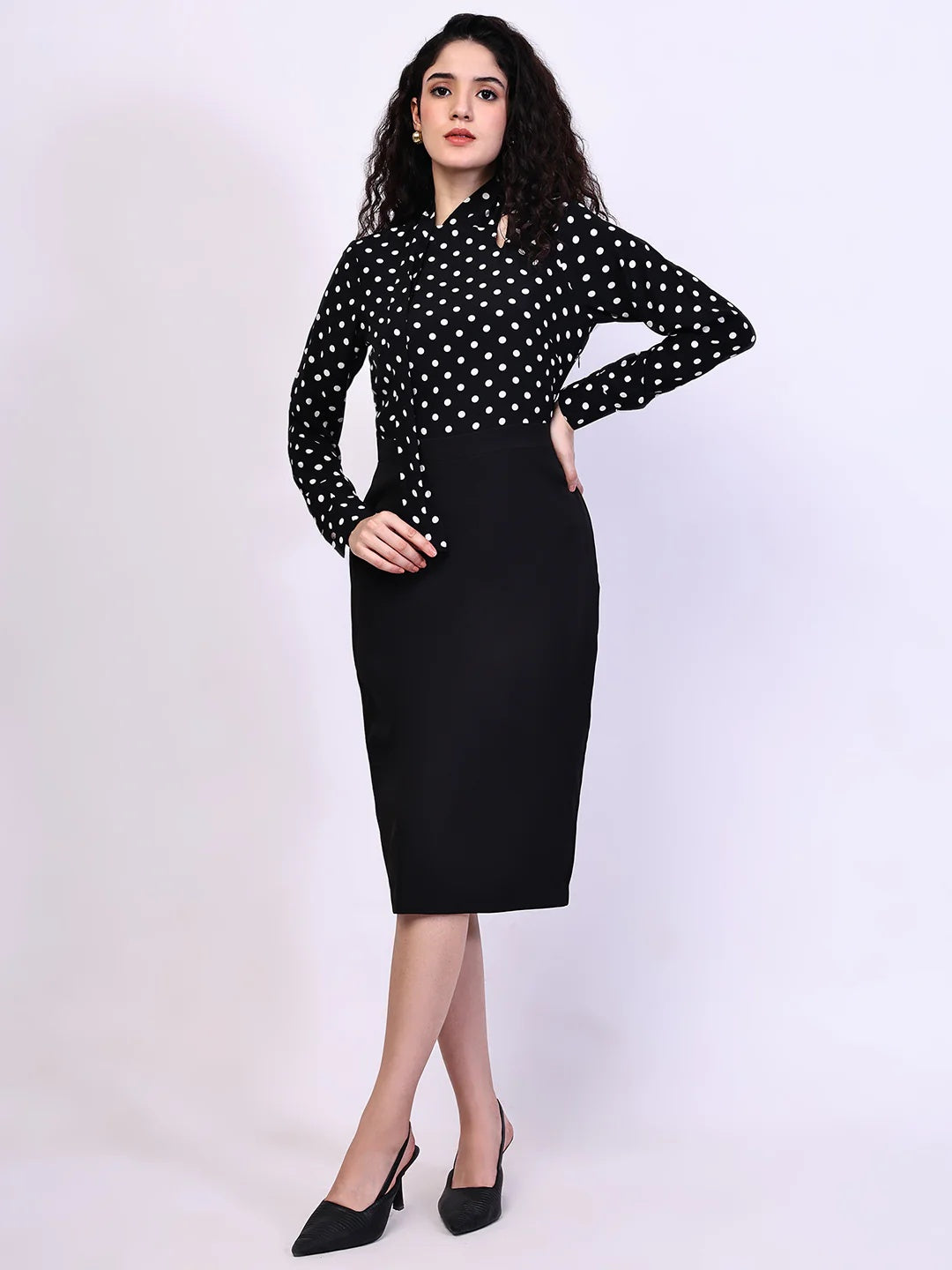 Exude Polka Dots Drape Dress 