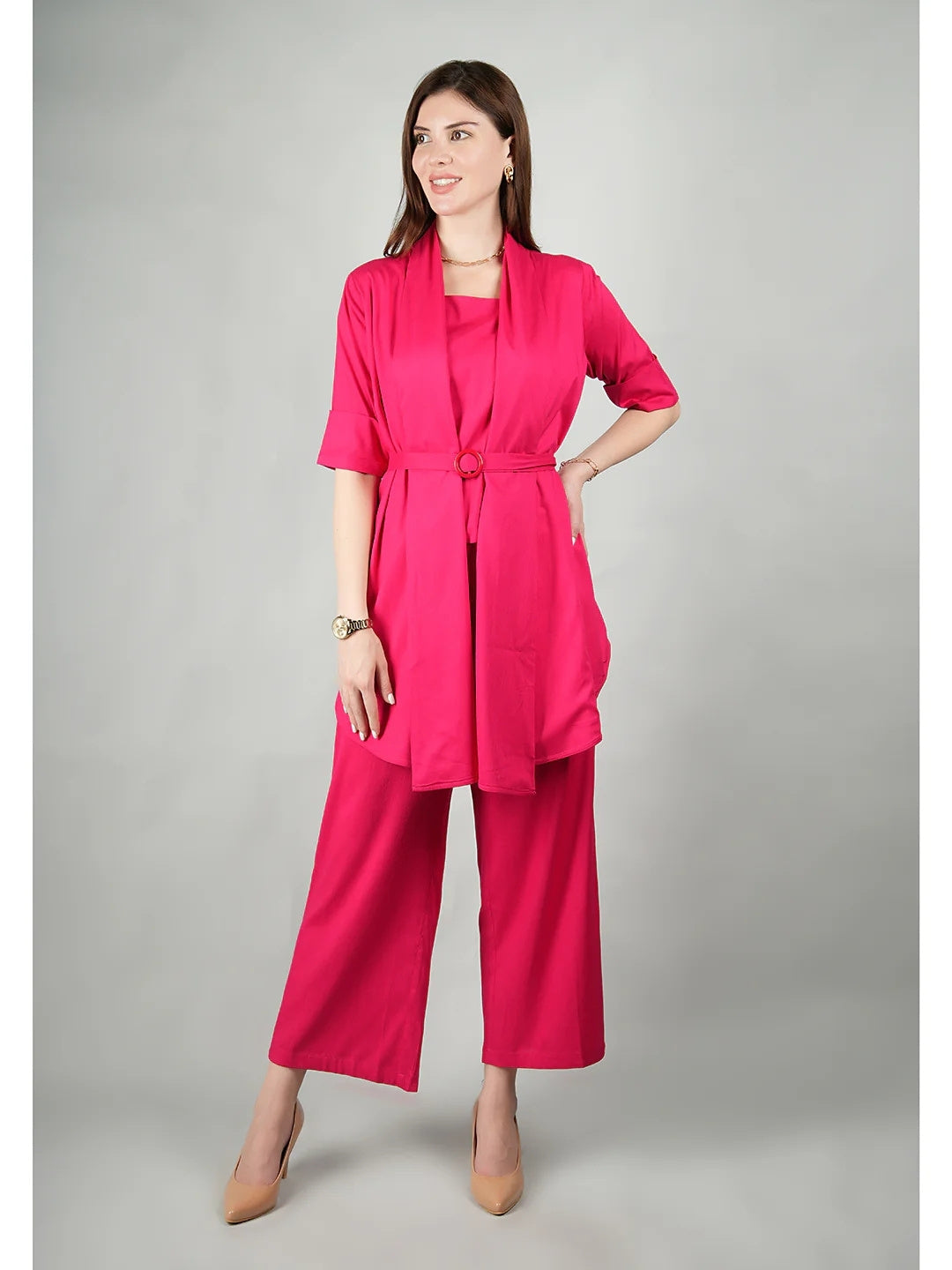 Exude Gilded 3 Piece Co-ord Set Fuscia Co-ord Sets