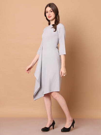 Exude Sunlit Drape Dress With Sleeves (Grey)