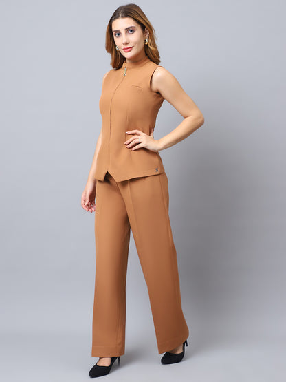 Exude Influence Solid Wide Leg Trousers (Beige)