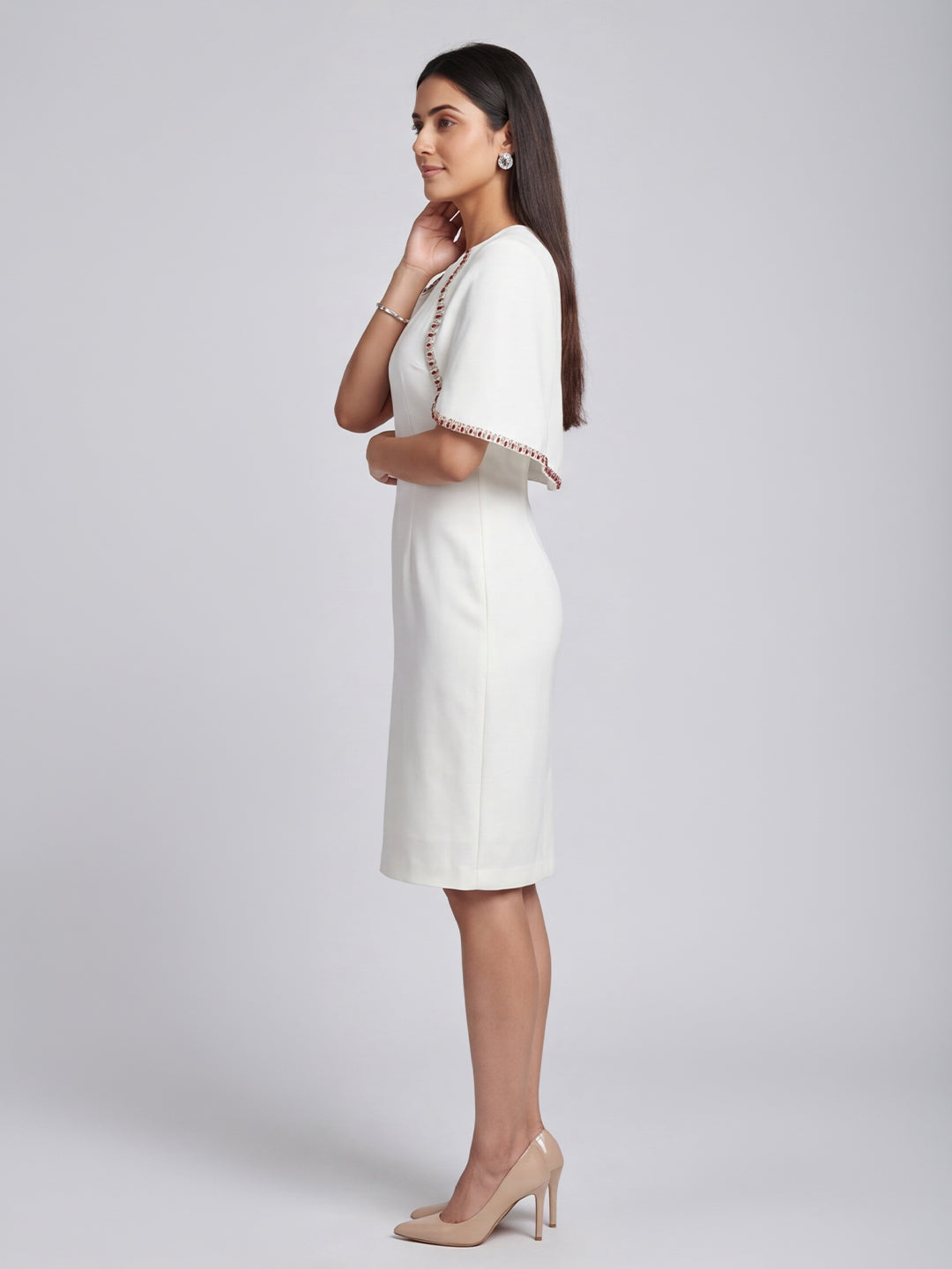 Exude Ivory Grace Cape Dress