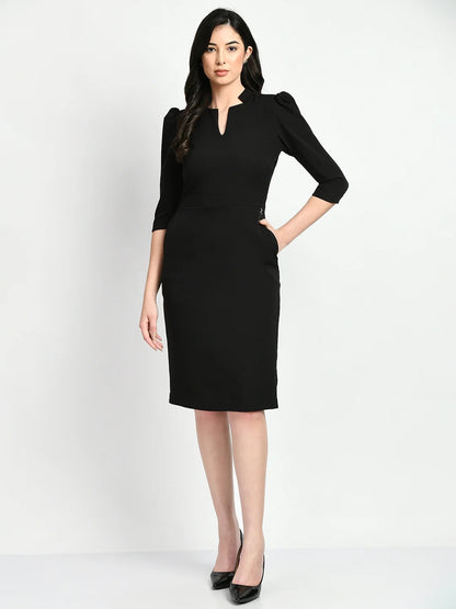 Exude Grace Puff Sleeves Sheath Dress Black Dresses
