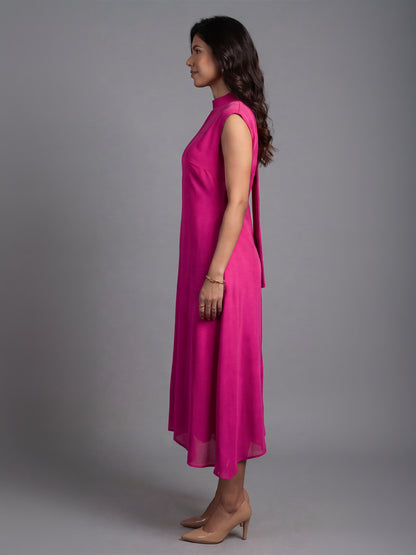 Exude Vibrance Open Back Midi Dress (Rosy Pink)
