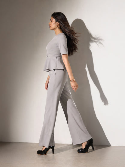 Exude Rise &amp; Roar A-Line Top with Waist Detail, Paired With Matching Bootcut Trouser (Grey)
