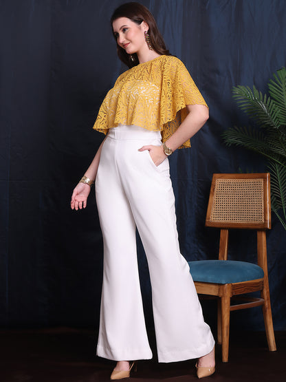 Exude Luxe &amp; Lace 2 Piece Jumpsuit With Mustard Poncho