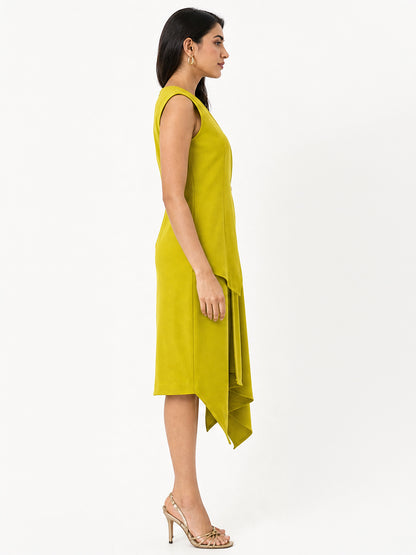 Exude Women Lime Green Draped Wrap Midi Dress