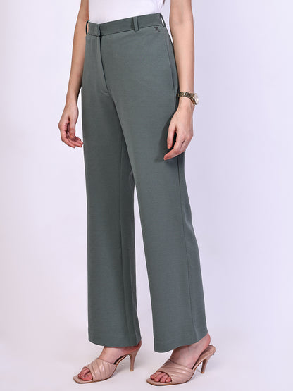 Exude Timeless Threads Straight Fit Trousers with Pockets Pista Green Trousers