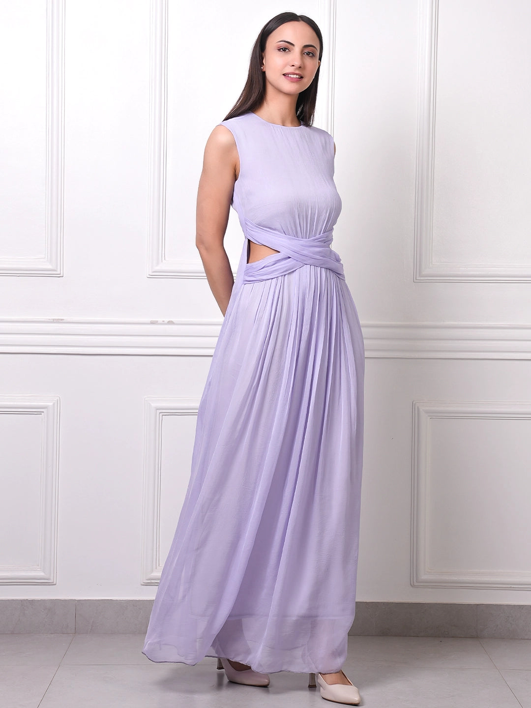 Sleeveless Draped Flowy Gown