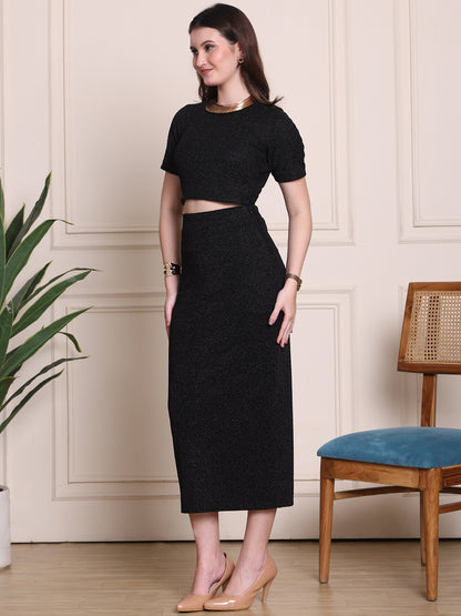 ExudeTwilight Chic 2 Piece Co-Ord With Crop Top and Midi Skirt