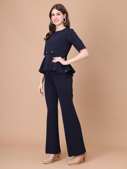 Exude Rise &amp; Roar A-Line op with Waist Detail, Paired With Matching Bootcut Trouser (Navy)