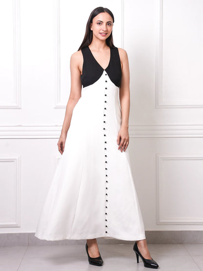EXUDE Monochrome Button-Down Maxi Dress