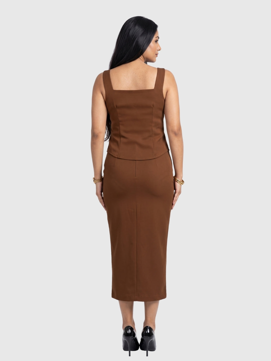 Exude Mocha Grace Midi Skirt