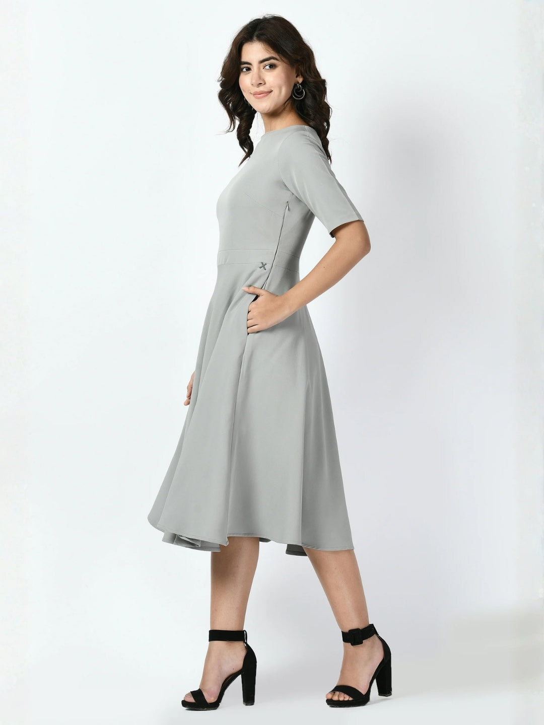 Exude Epitome Classic A-line Dress Grey Dresses