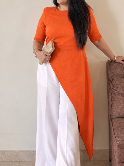Orange Asymmetric Longline Top