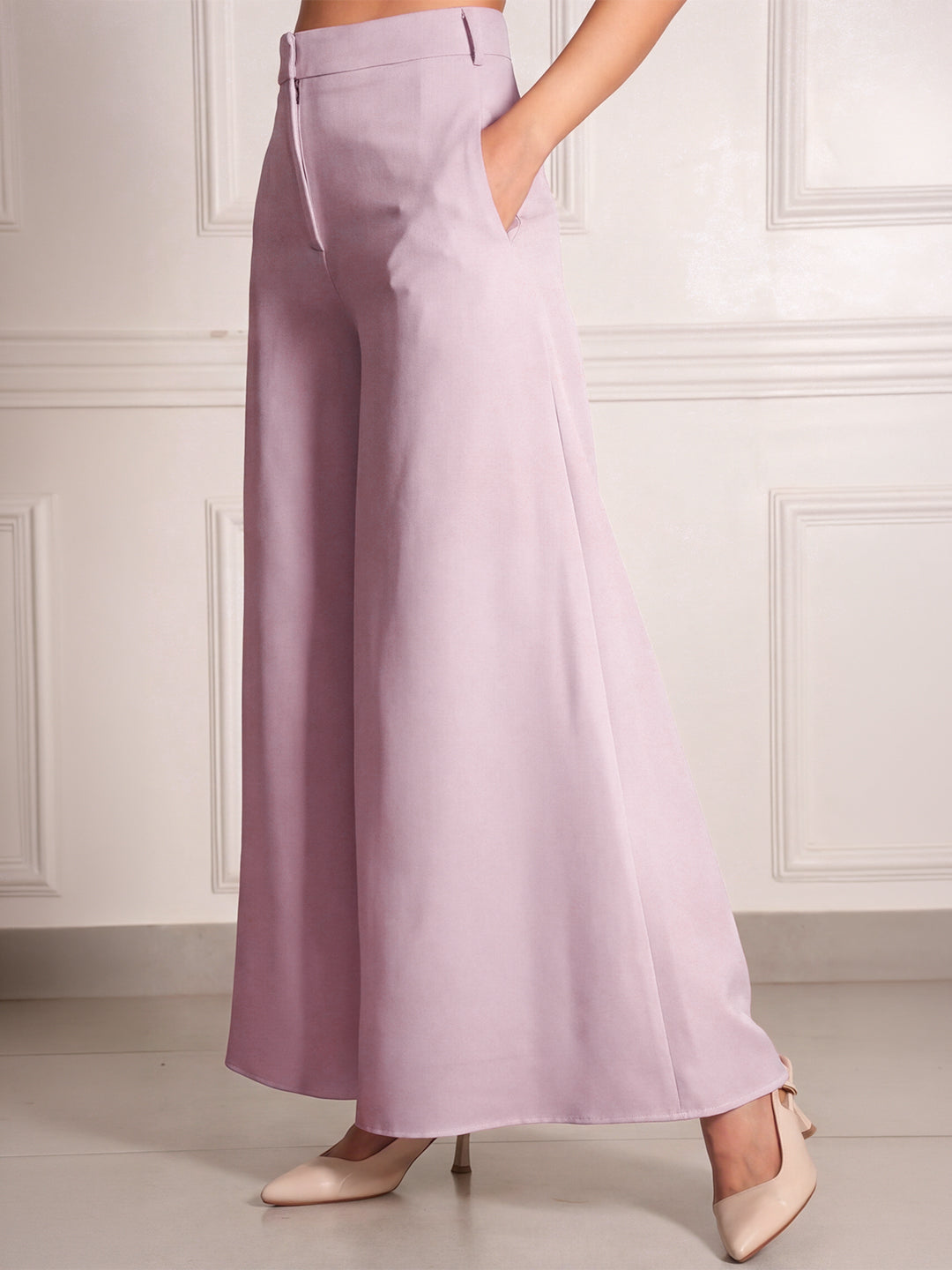 Exude Dusty Pink Palazzo Wide-Leg Trousers
