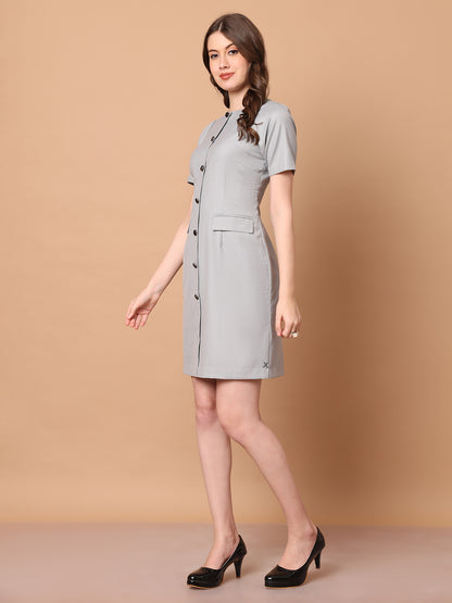 Exude Chic Revolution Suiting Fabric Front Button Shift Dress (Grey)