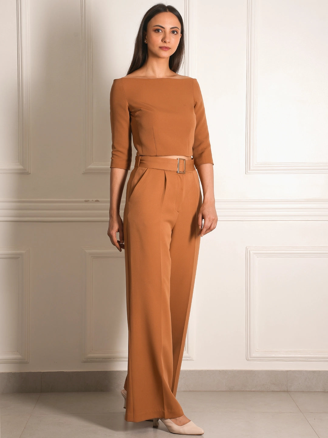 Exude Bardot Belted Wide-Leg Co-ord Set