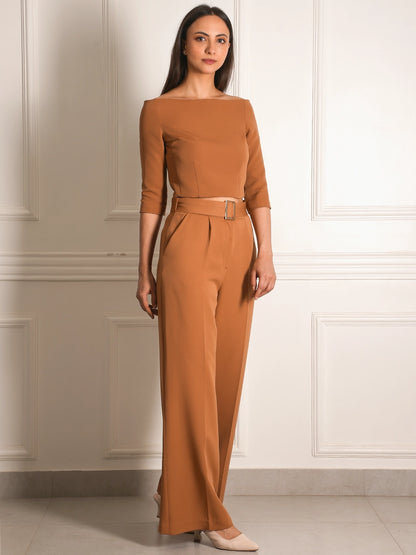 Exude Bardot Belted Wide-Leg Co-ord Set