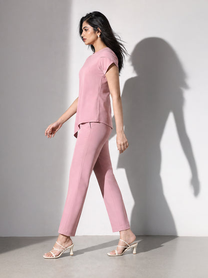 Exude Iconic Asymetrical Top with Straight Fit Trouser Co-ord (Dusty Pink)