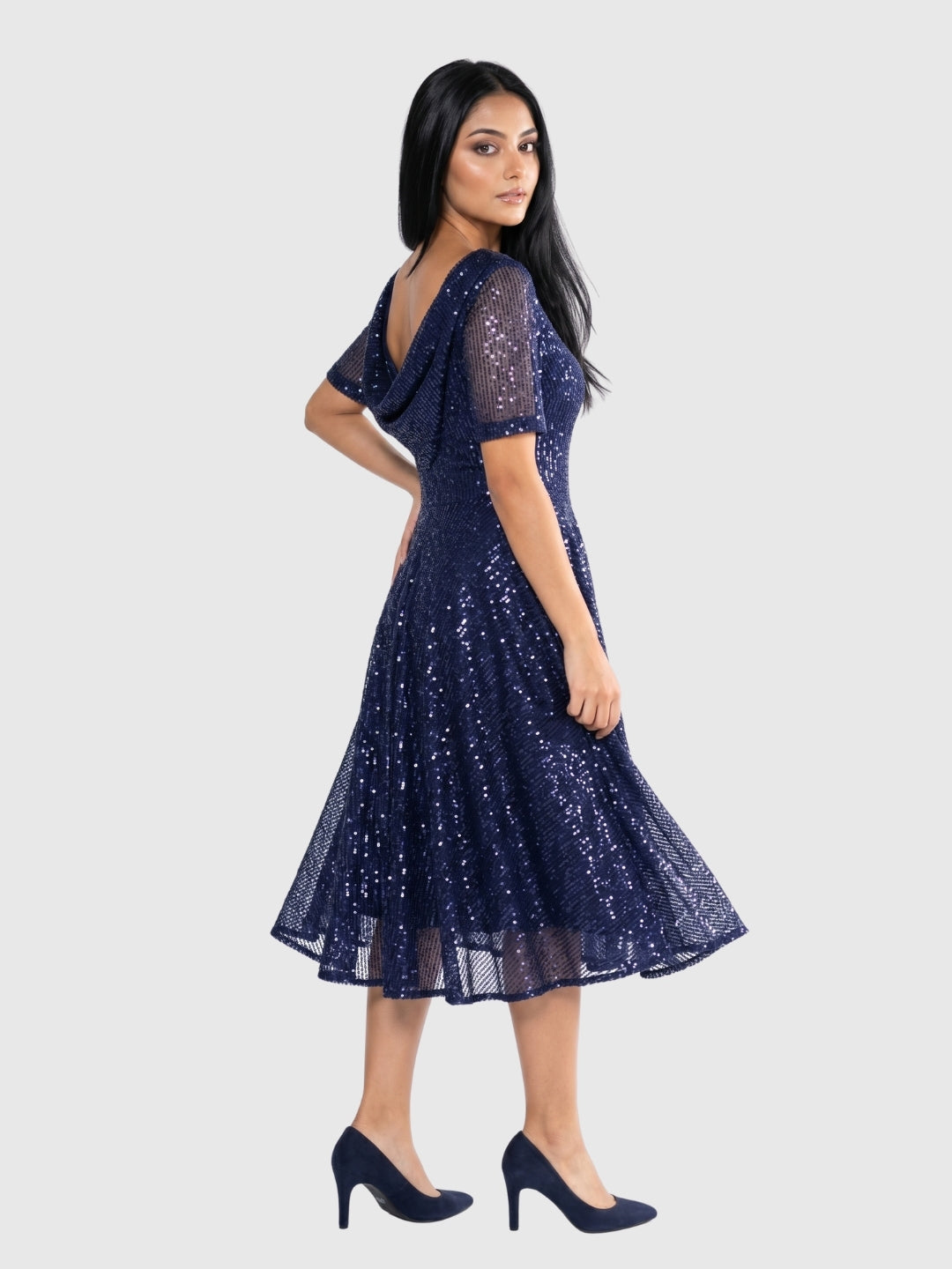 Exude Midnight Spark Sequin Mesh Dress