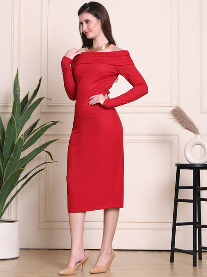 Exude Luminous Affair off-shoulder red midi dress