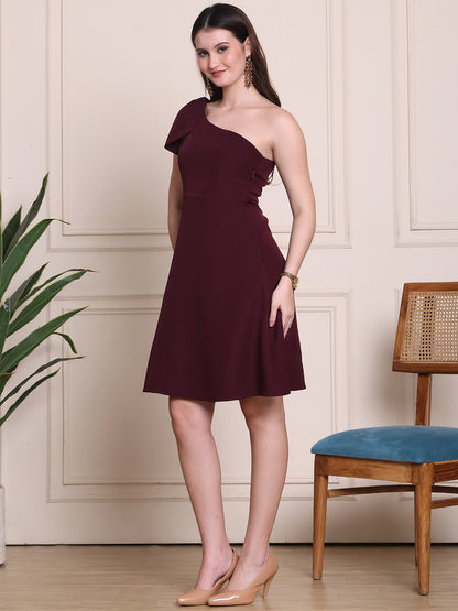 Exude Enchanted Nights One Shoulder A-line Dress With Shoulder Detailing
