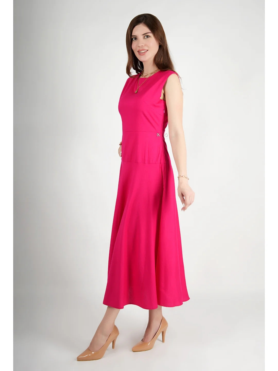 Exude Effulgent Maxi Flared Dress Fuscia Dresses