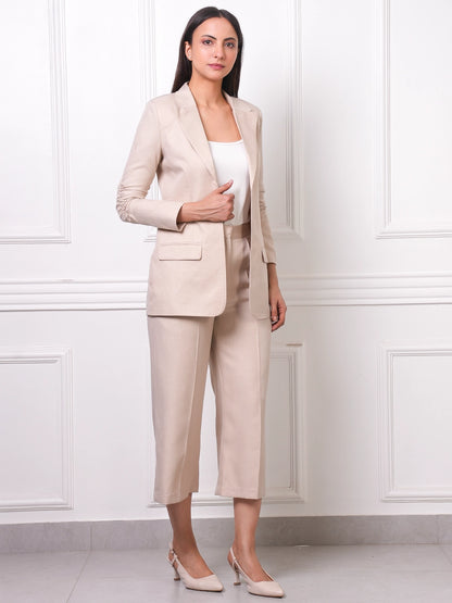 Beige Linen Blazer &amp; Culottes Co-ord Set