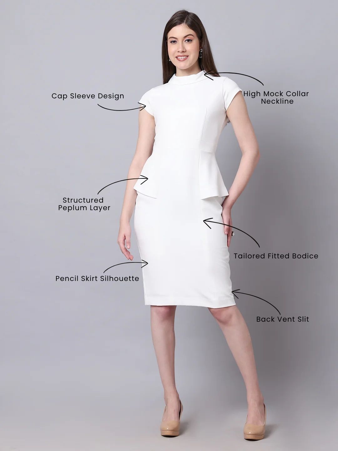 Exude Bold & Beautiful High neck Dress with Cap Sleeves (White) Exude Bold & Beautiful High neck Dress with Cap Sleeves (White)