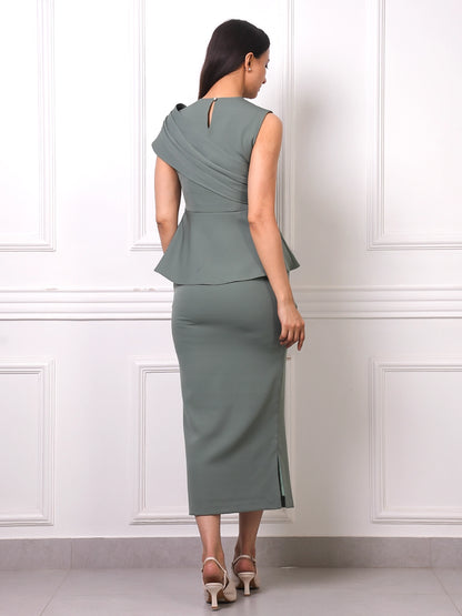 Sage Green Draped Peplum Co-ord Set