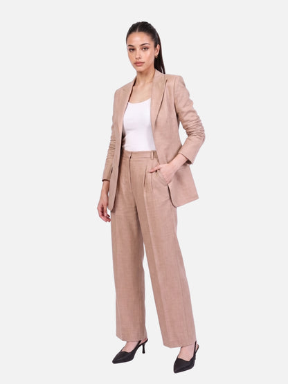 Beige Linen Blend Open Front Blazer
