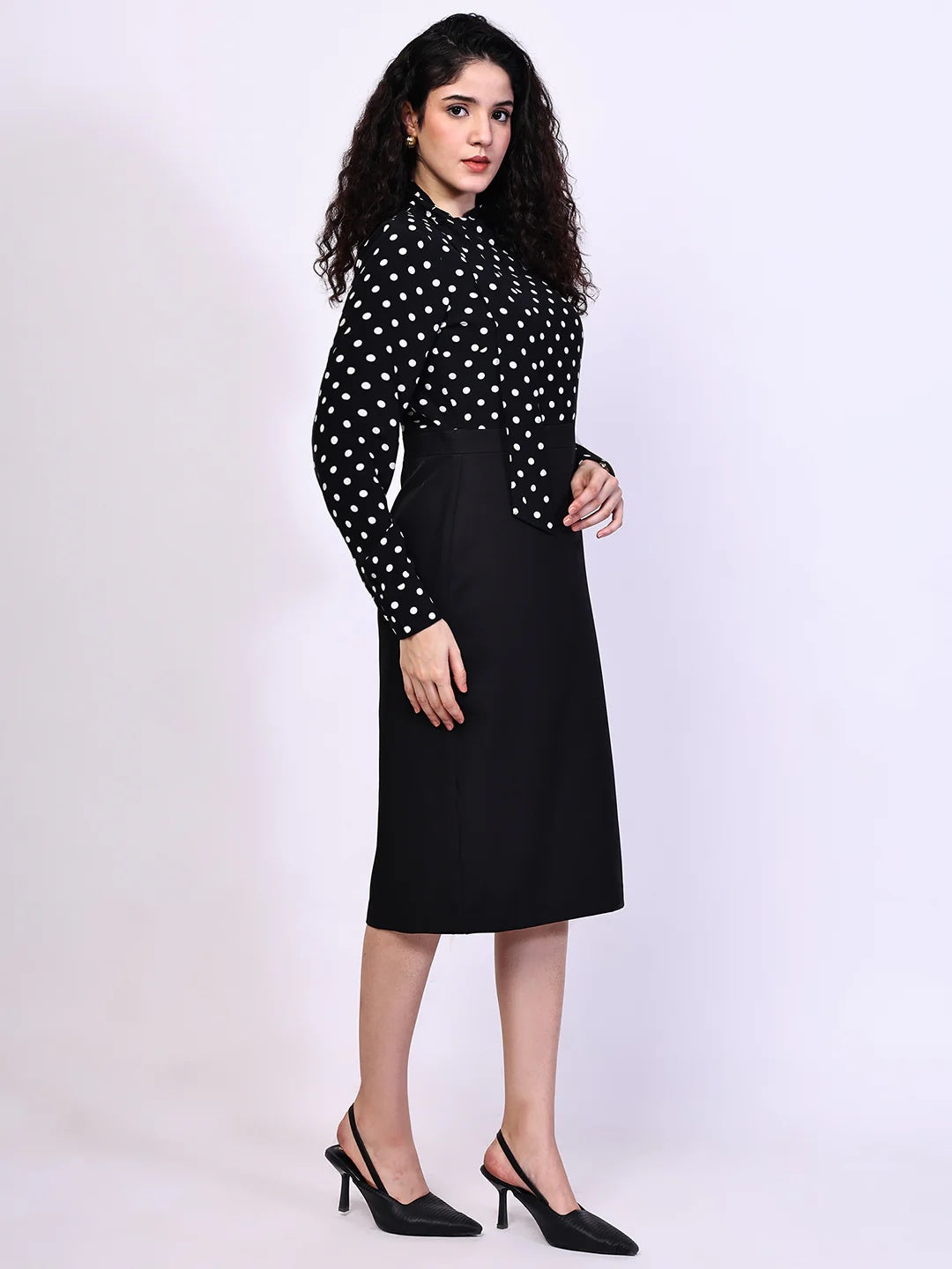 Exude Polka Dots Drape Dress 