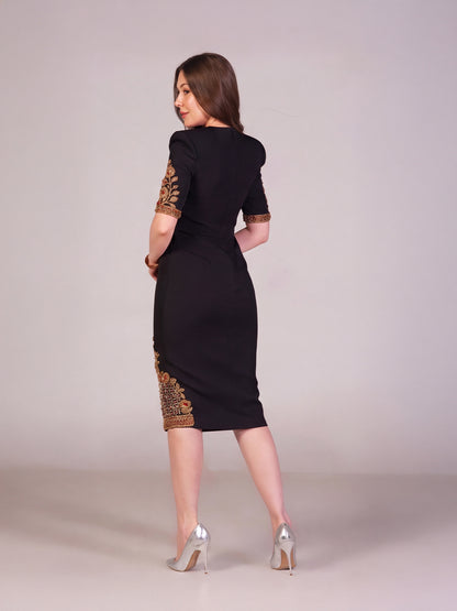 Crimson Luxe Embroidered Dress (Black)