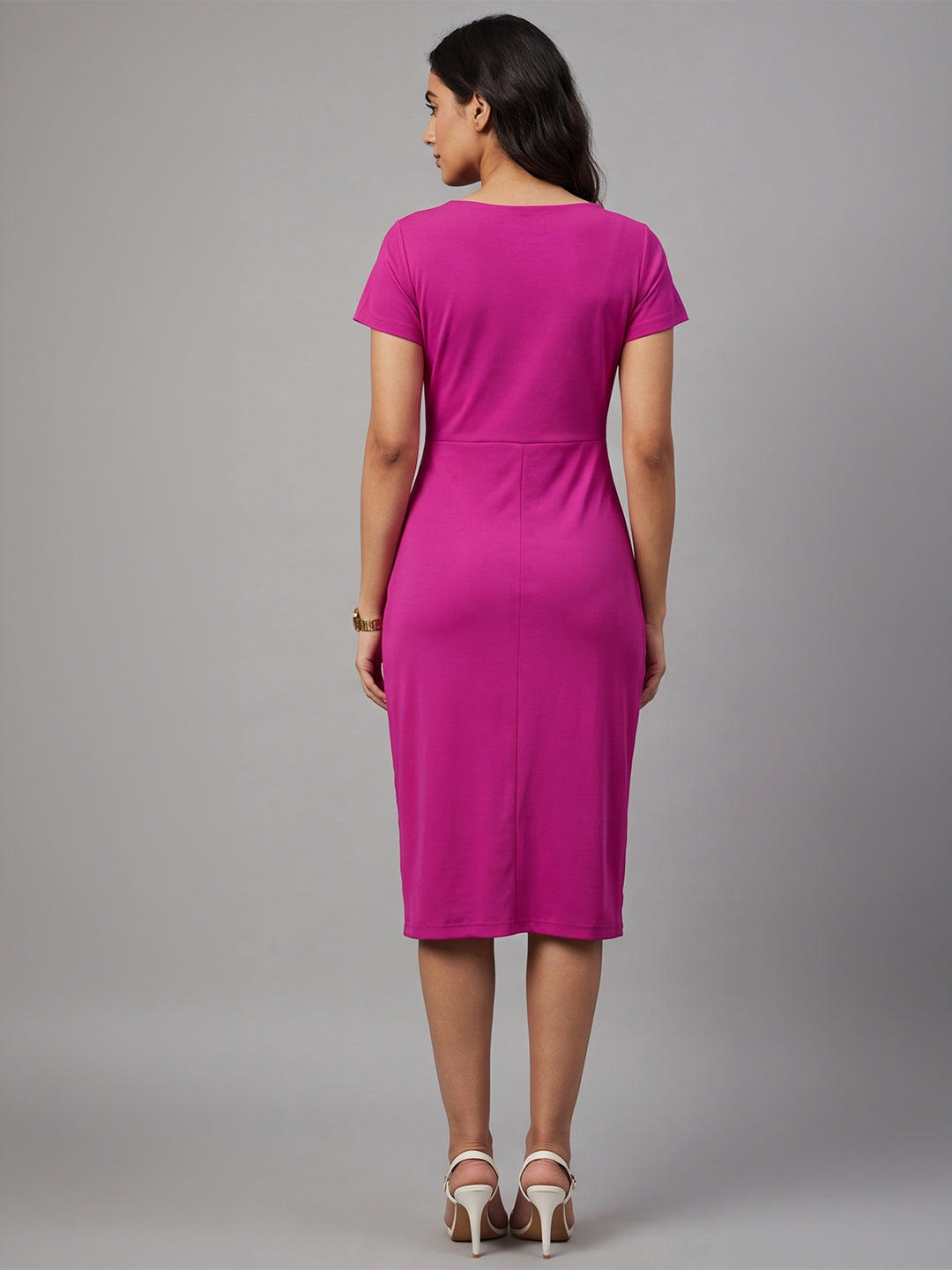 Exude Luminosity Side Knot Wrap Dress (Hot Pink)
