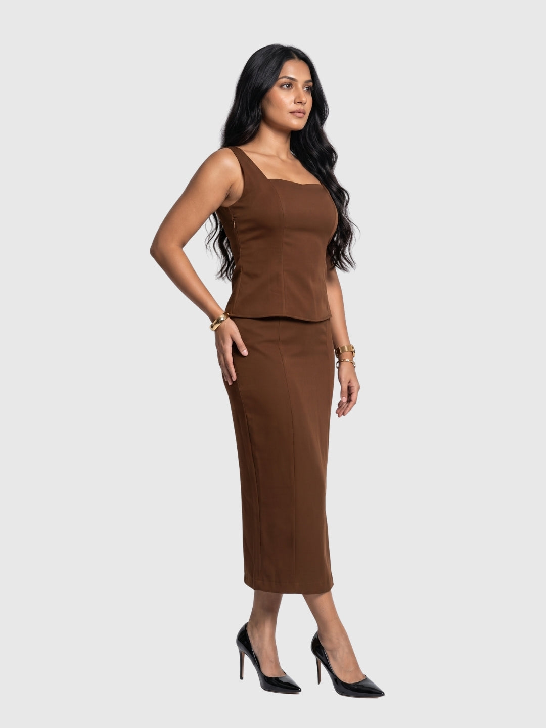 Exude Mocha Grace Midi Skirt