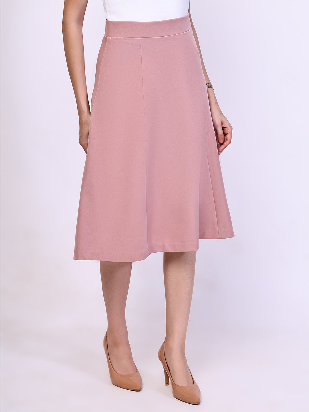 Exude Loyalty Solid A-line Skirt (Dusky Pink)