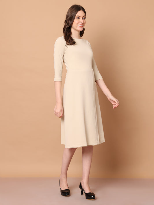 Exude Urban Elegance Wrap Dress with Sleeves Beige Dresses
