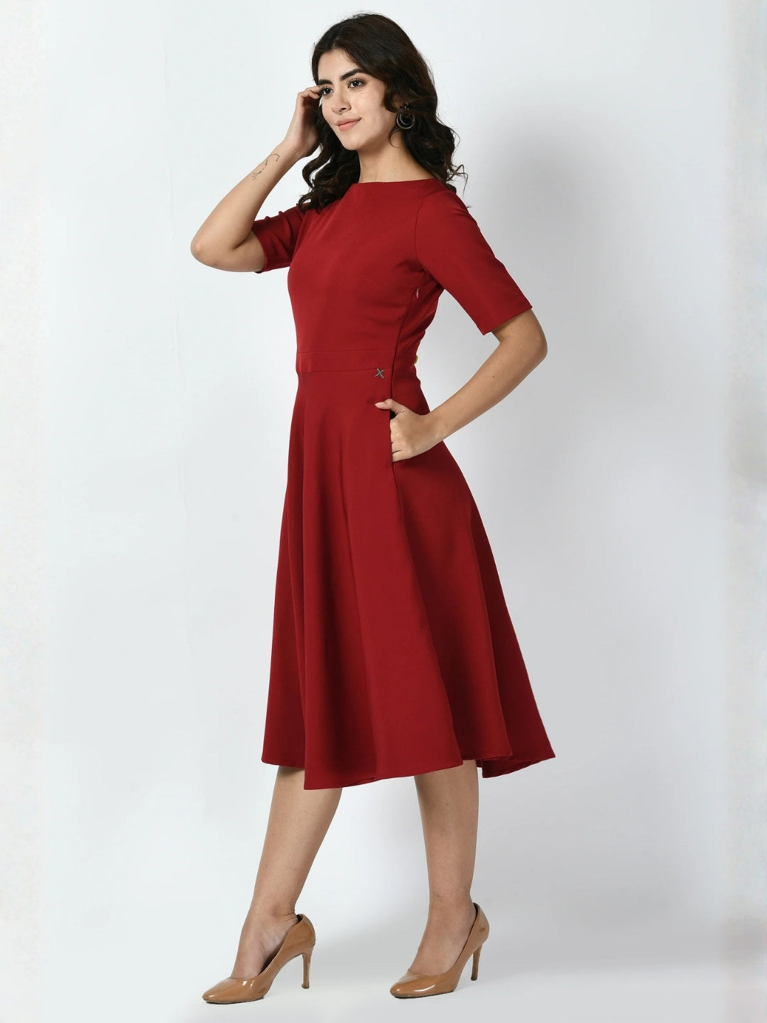 Exude Epitome Classic A-line Dress Red Dresses