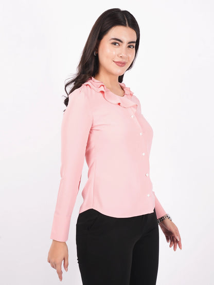 Exude Ruffle Button Top Tops