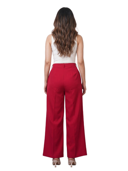 Red High-Waist Wide-Leg Trousers