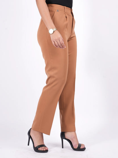 Exude Tan Tapered Straight Pants Trouser
