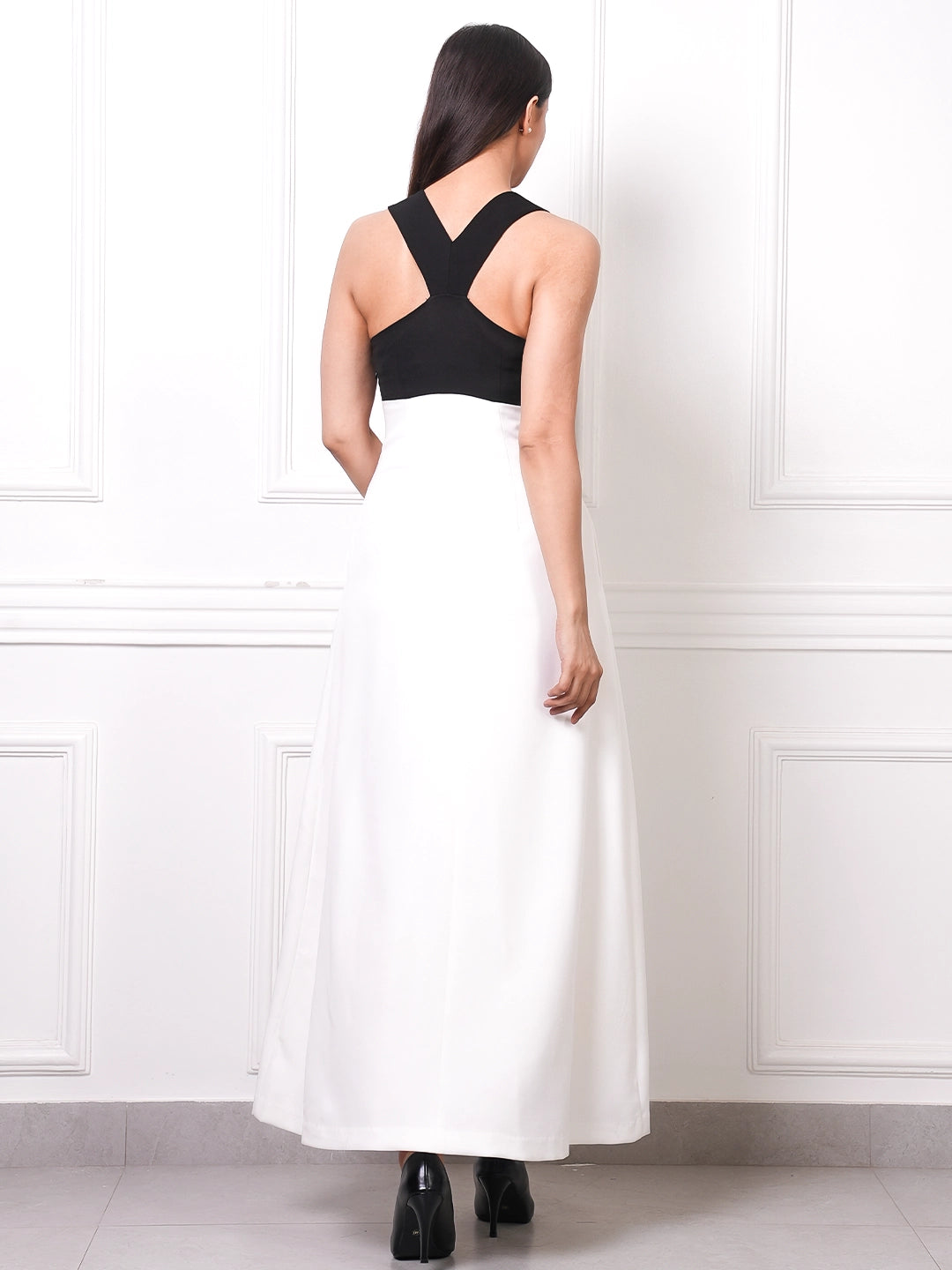 EXUDE Monochrome Button-Down Maxi Dress
