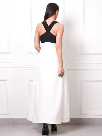 EXUDE Monochrome Button-Down Maxi Dress