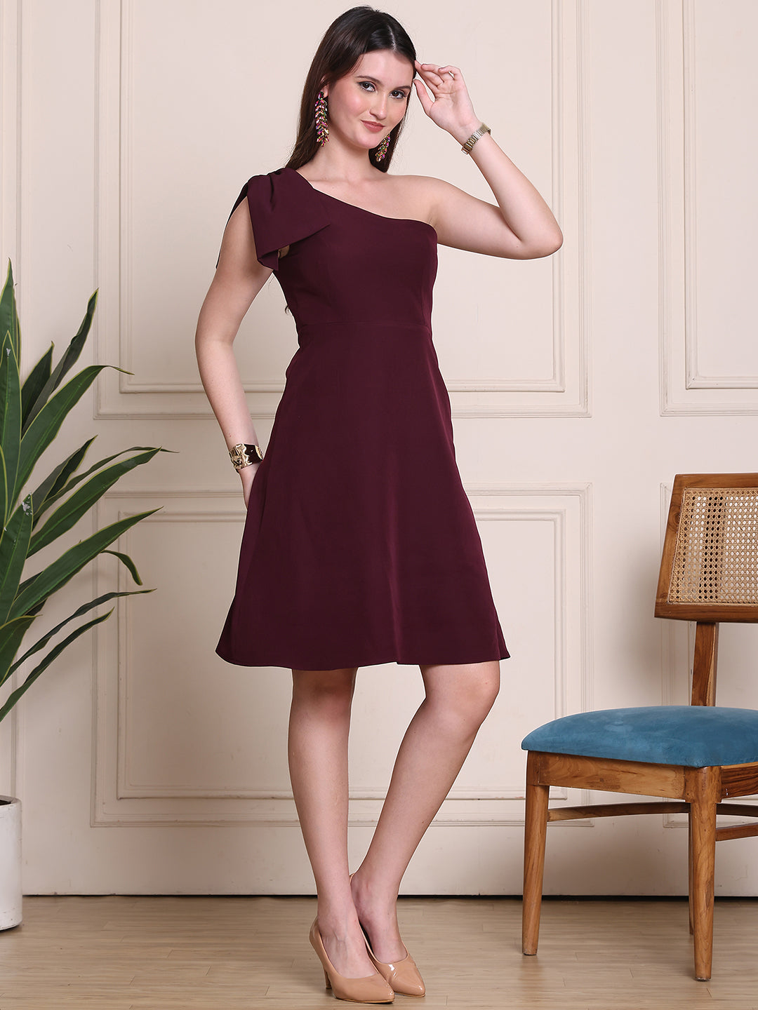 Exude Enchanted Nights One Shoulder A-line Dress With Shoulder Detailing