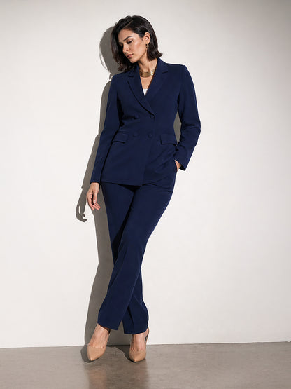 Exude Radiant Reverie Blazer Suit with Trousers (Navy)