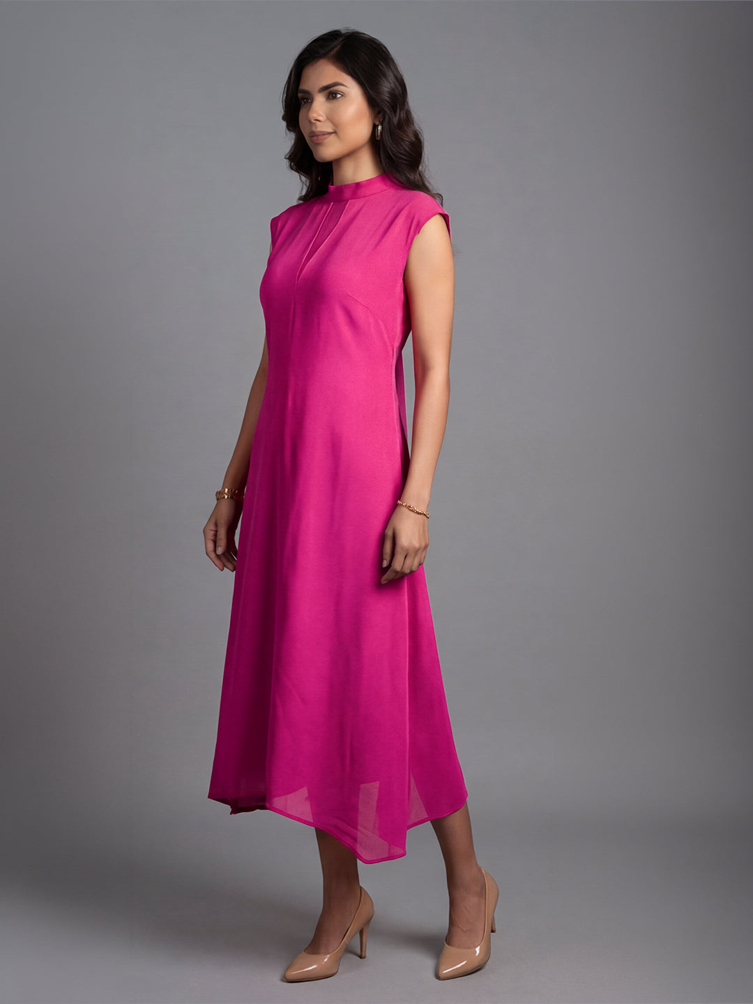 Exude Vibrance Open Back Midi Dress (Rosy Pink)