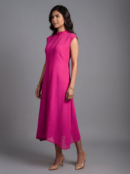 Exude Vibrance Open Back Midi Dress (Rosy Pink)